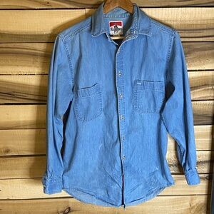 Vintage Marlboro Light Blue Denim button up shirt medium distressed made in USA